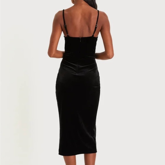 🖤 LULUS Alluring Affection Black Velvet Lace Cowl Neck Midi Dress; Size XS - Picture 4 of 14